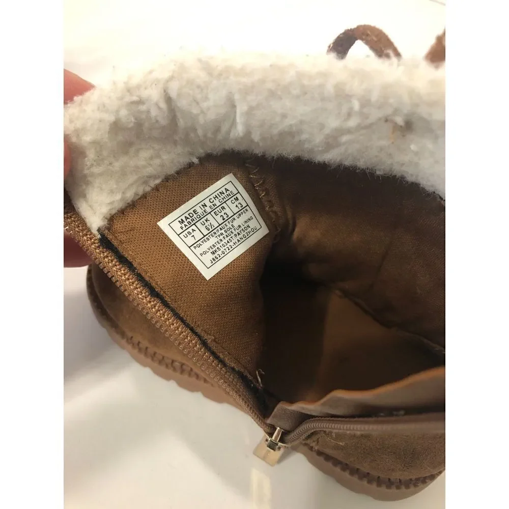 MICHAEL KORS Boots Toddler Size 7 Brown Gold MK Logo Pom Poms Payson